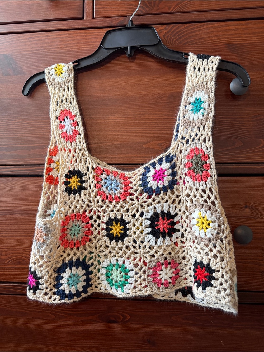 Boho Crochet Granny Square Crop Top - Multicolor Floral Tank Top